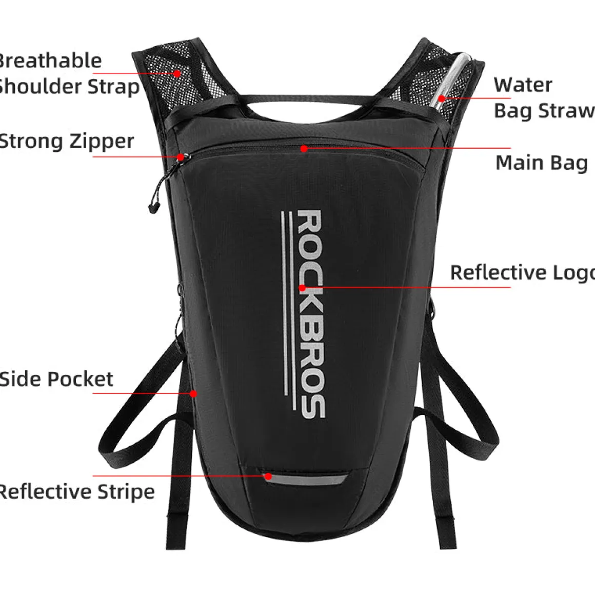 ROCKBROS Hydration Pack with 2L Leak-Proof Bladder for Hiking, Cycling, Running