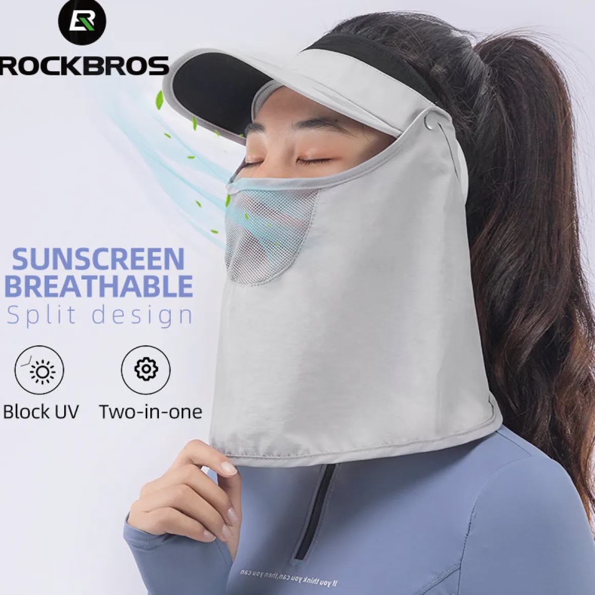 ROCKBROS Ice Silk Full Face Sunhat 360° Anti-UV Adjustable Hiking Fishing Cap