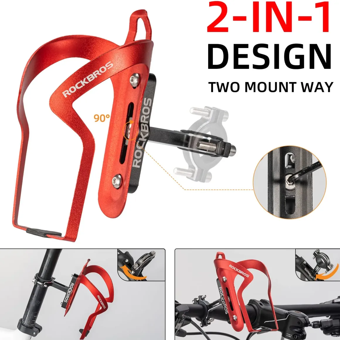 ROCKBROS 2-in-1 Bike Cup Holder Adjustable Bottle Cage for Handlebars & Seat Post