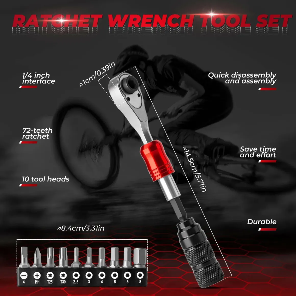 ROCKBROS 1/4-Inch Ratchet Socket Wrench Set 2.5-8mm Allen Hex Torx Sockets for Road Mountain Bike Maintenance