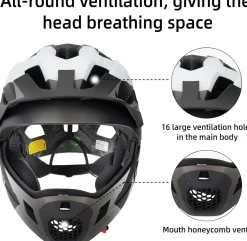 ROCKBROS Kids Full Face Bike Helmet Ages 5-14 Anti-Collision Detachable Chin
