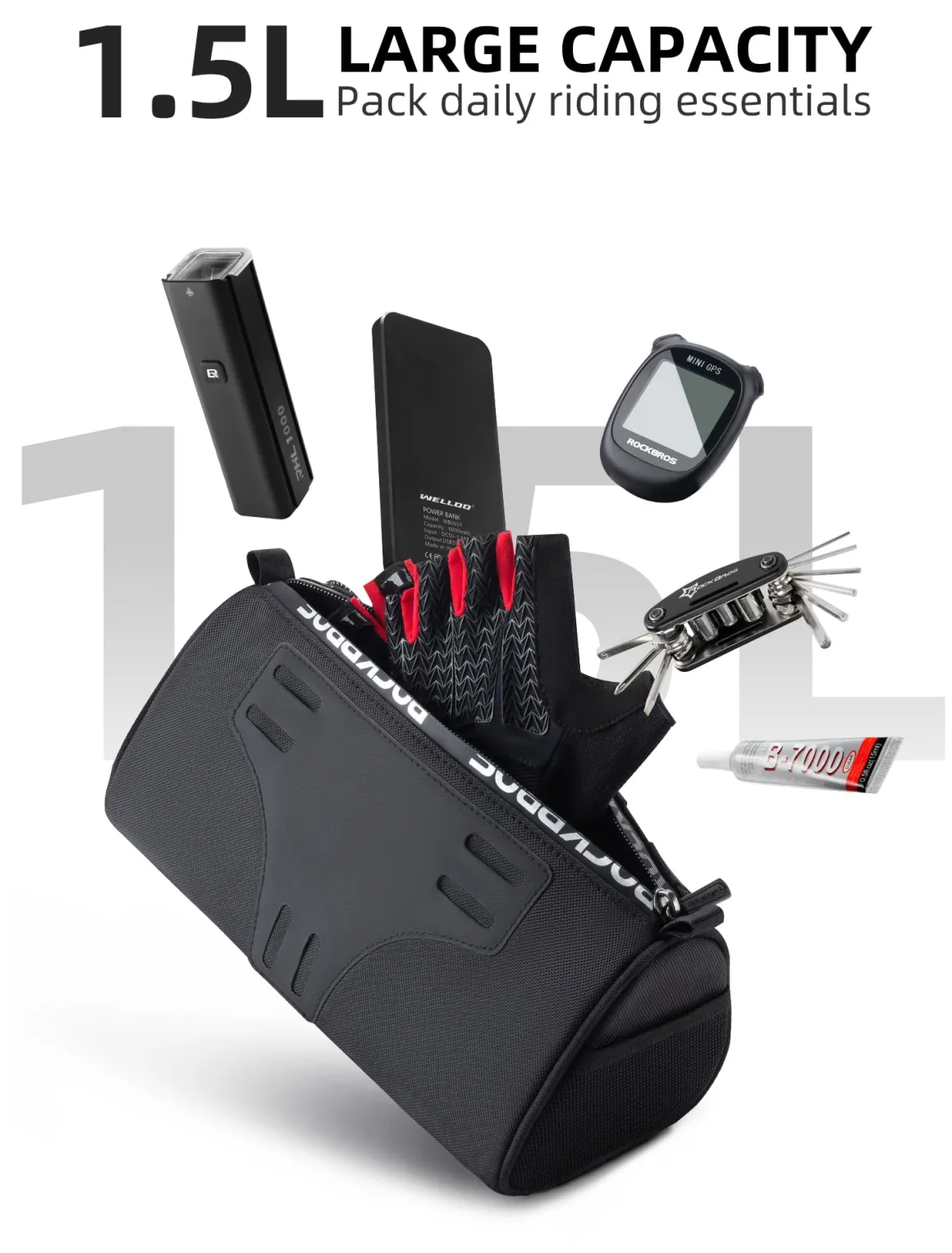 ROCKBROS 1.5L Bike Handlebar Bag - Reflective Front Handlebar Bag for MTB Road Bikes