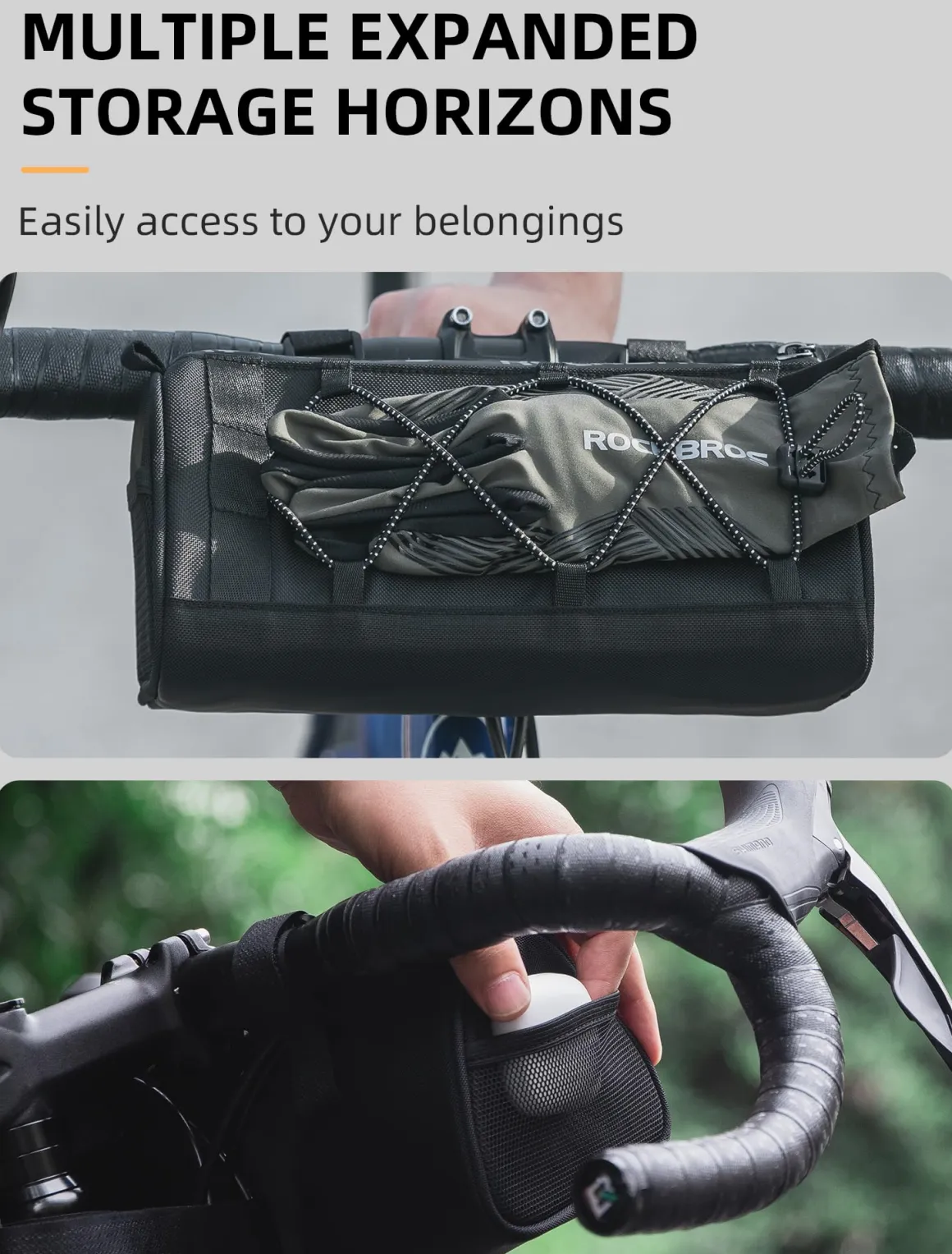 ROCKBROS 1.5L Bike Handlebar Bag - Reflective Front Handlebar Bag for MTB Road Bikes