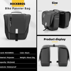 ROCKBROS 30L Bike Rear Rack Panniers Bags for Bicycles Waterproof