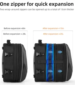 ROCKBROS 35L Hard Shell Motorcycle Tail Bag Waterproof Expandable Durable