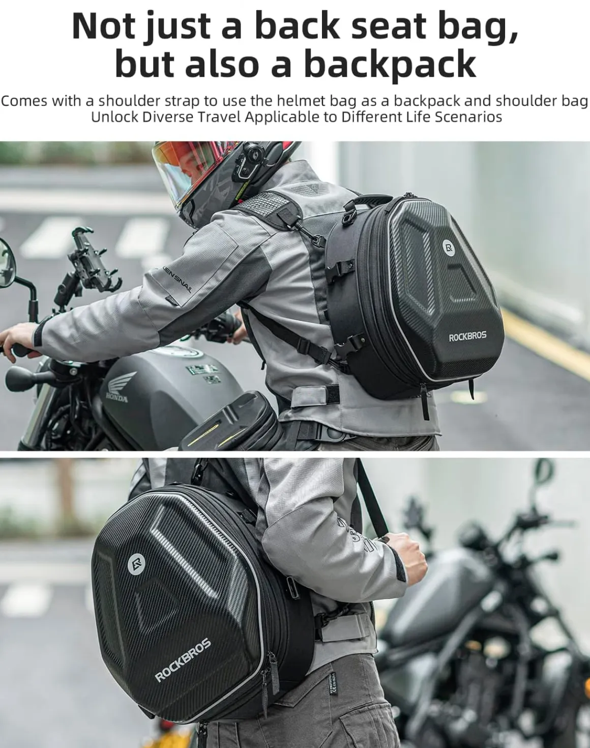 ROCKBROS 35L Hard Shell Motorcycle Tail Bag Waterproof Expandable Durable