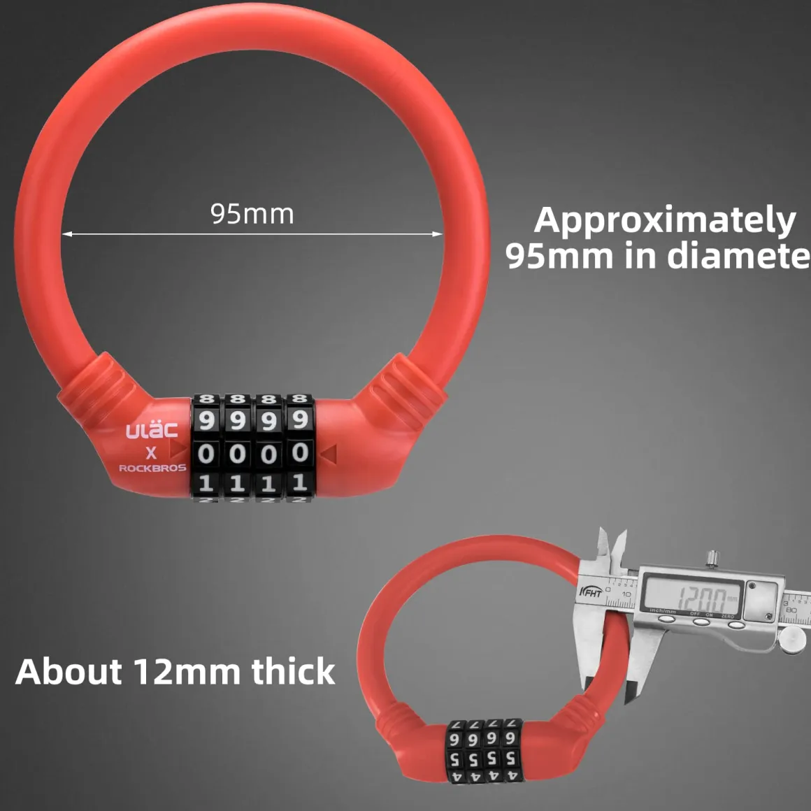 ROCKBROS Lightweight Bike Lock Cable 12MM Anti-Theft Combination Lock