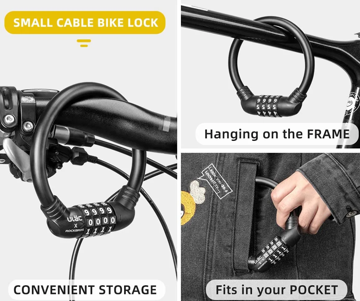 ROCKBROS Lightweight Bike Lock Cable 12MM Anti-Theft Combination Lock