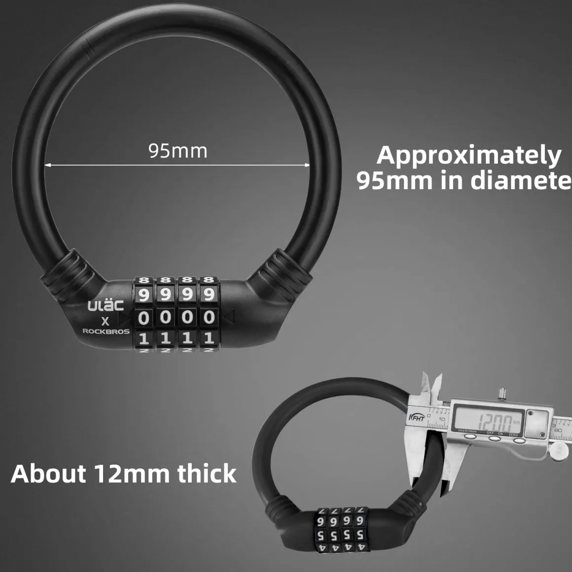 ROCKBROS Lightweight Bike Lock Cable 12MM Anti-Theft Combination Lock
