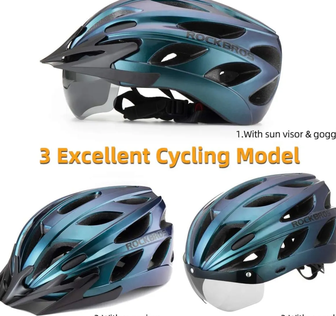 ROCKBROS Lightweight Cycling Helmet with Removable Goggles Sun Visor
