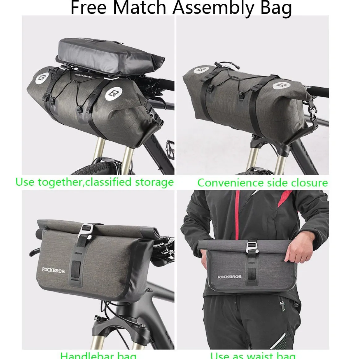 ROCKBROS 12L-20L Waterproof Bikepacking Handlebar Bags with 2 Dry Packs for Bikes