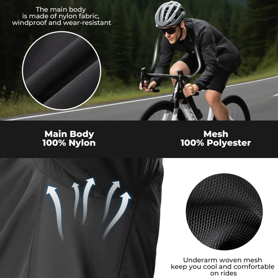 ROCKBROS Long-Seeved Cycling Windbreaker Jacket Foldable