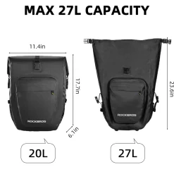 ROCKBROS 27L Waterproof Bike Pannier Bag Grocery Touring Cycling Large Capacity Rear Rack Bag