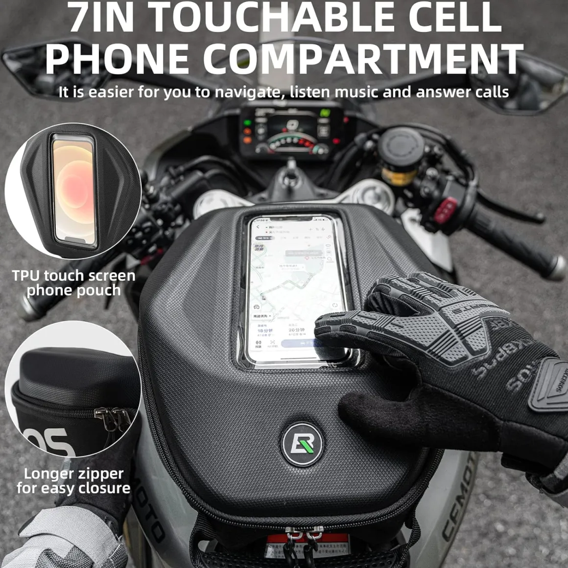 ROCKBROS 7L Waterproof Motorcycle Tank Bag Touchscreen Phone Pouch