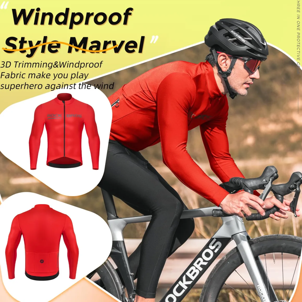 ROCKBROS Men's Long Sleeve Cycling Jersey with full zipper rear pockets perfect fit for outdoor sports