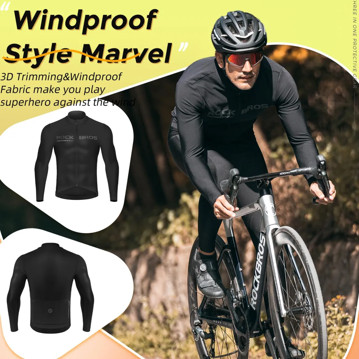 ROCKBROS Men's Long Sleeve Cycling Jersey with full zipper rear pockets perfect fit for outdoor sports