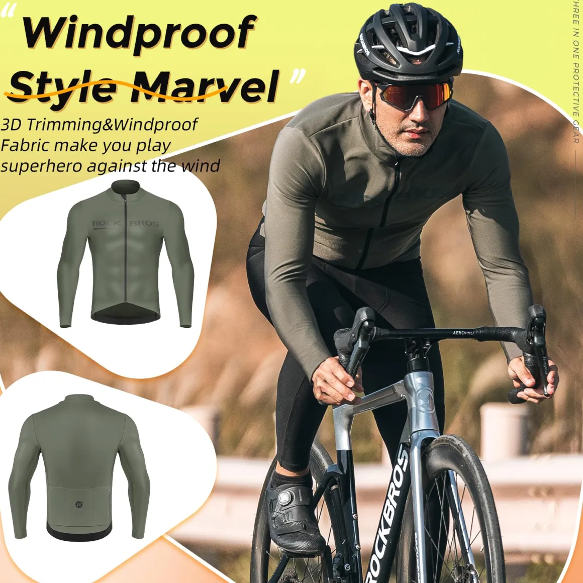 ROCKBROS Men's Long Sleeve Cycling Jersey with full zipper rear pockets perfect fit for outdoor sports