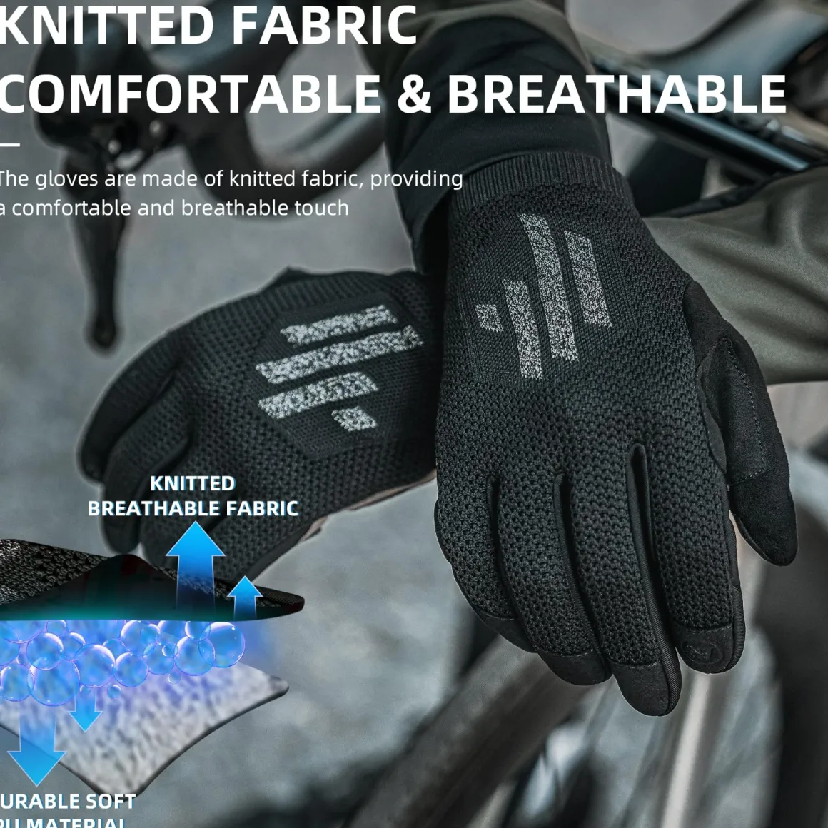 ROCKBROS Men's Mountain Bike Gloves Touch Screen Anti-Slip Full Finger MTB Gloves