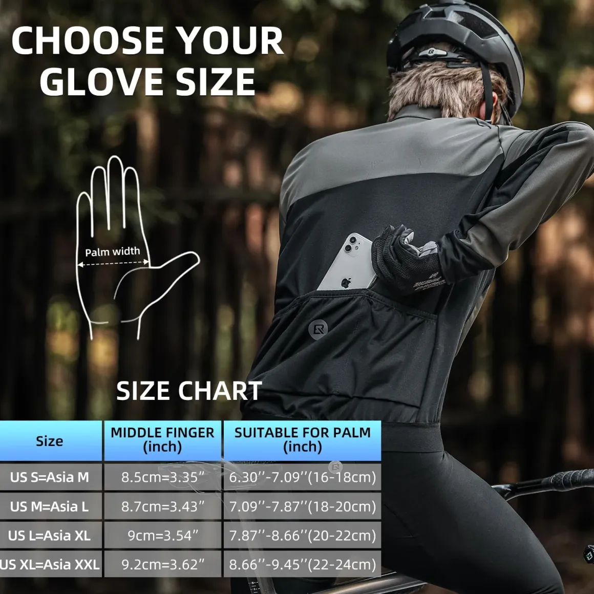 ROCKBROS Men's Mountain Bike Gloves Touch Screen Anti-Slip Full Finger MTB Gloves