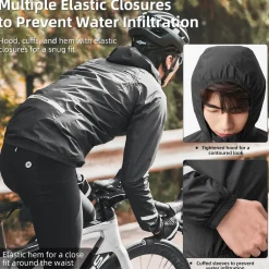 ROCKBROS Men's Waterproof Cycling Rain Jacket with Hood, Lightweight Reflective