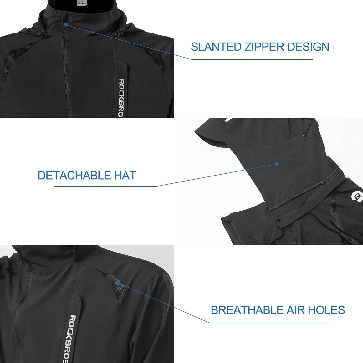 ROCKBROS Men's Windproof Cycling Jacket, Quick-Dry Lightweight Breathable MTB Jacket
