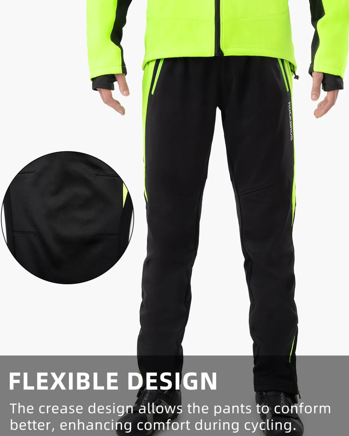 ROCKBROS Men’s Windproof Winter Cycling Pants warmth fleece-lined for outdoor hiking