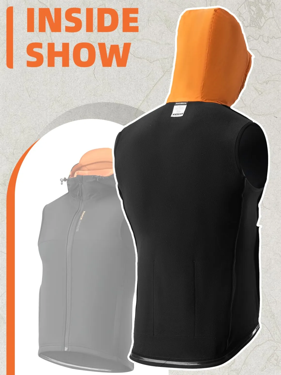 ROCKBROS Men's Winter Cycling Vest, Fleece-Lined, Windproof, Warm Sleeveless Jacket