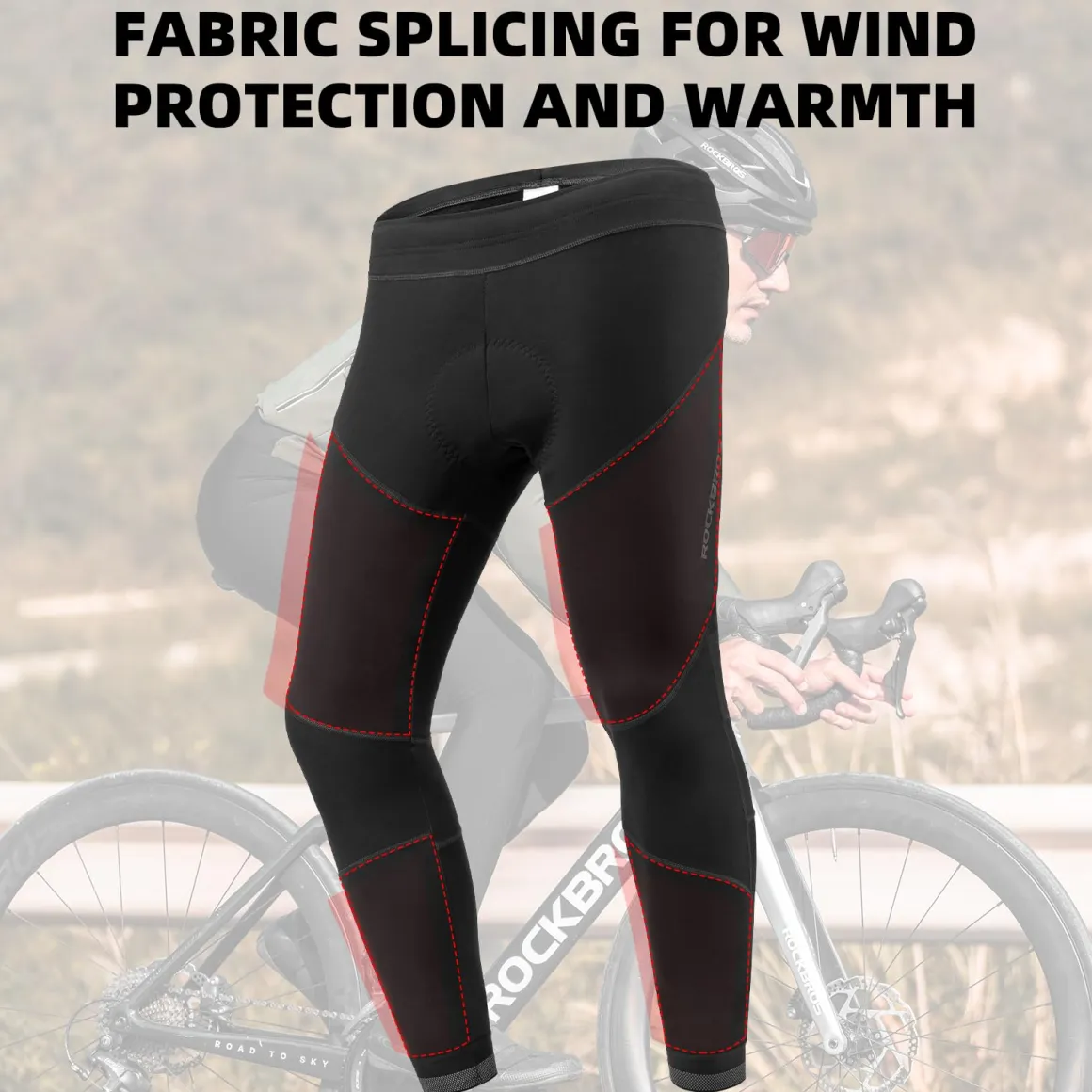 ROCKBROS Men’s Winter Cycling Pants 4D padded, windproof fleece, thermal bike leggings for outdoor riding