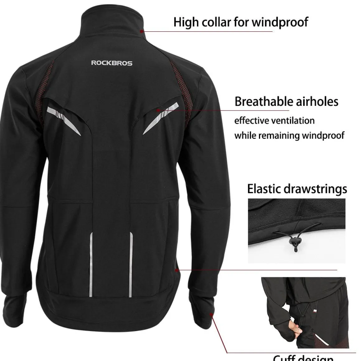 ROCKBROS Men's Winter Cycling Jacket for 5–32°F Thermal Windproof for Biking, Running, Hiking