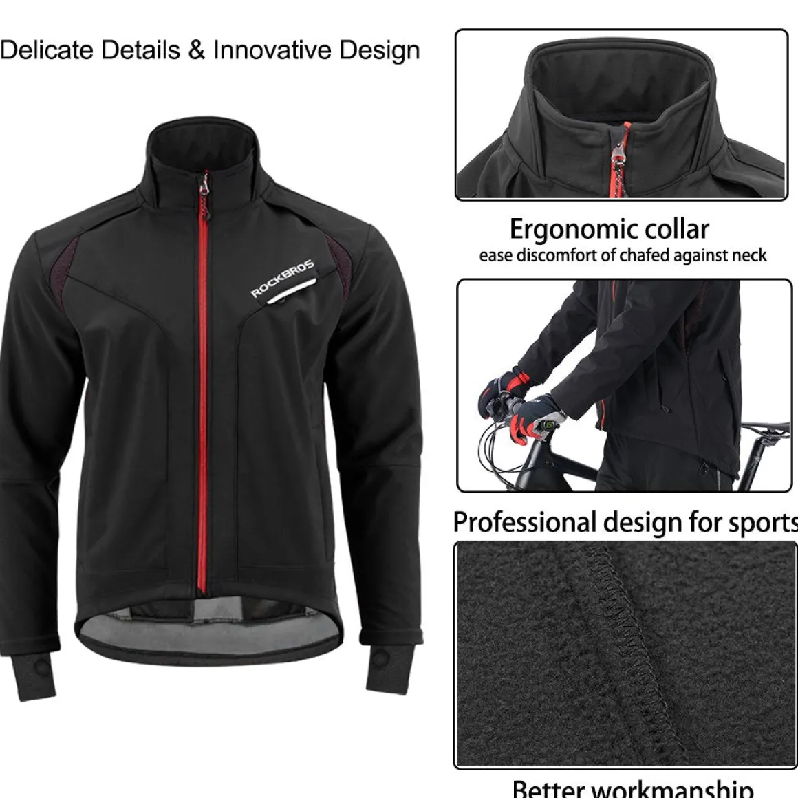 ROCKBROS Men's Winter Cycling Jacket for 5–32°F Thermal Windproof for Biking, Running, Hiking