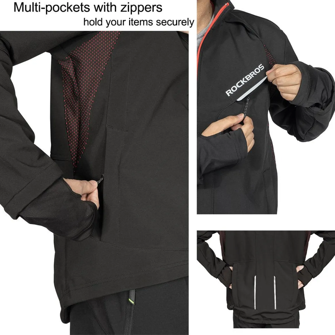 ROCKBROS Men's Winter Cycling Jacket for 5–32°F Thermal Windproof for Biking, Running, Hiking