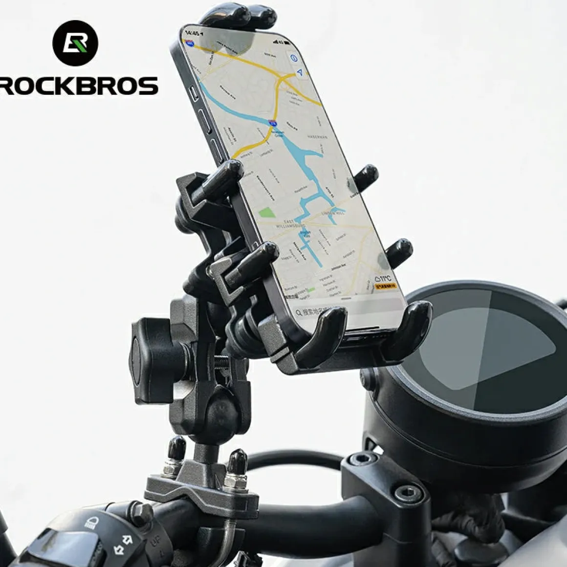 ROCKBROS Motorcycle ATV Adjustable Phone Holder with Vibration Dampener for 4.7-7.1" Phones