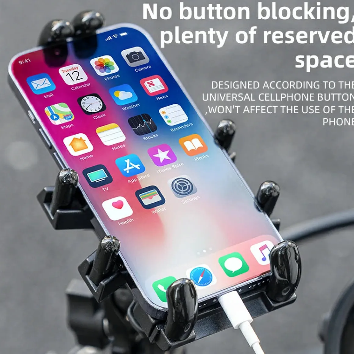 ROCKBROS Motorcycle ATV Adjustable Phone Holder with Vibration Dampener for 4.7-7.1" Phones