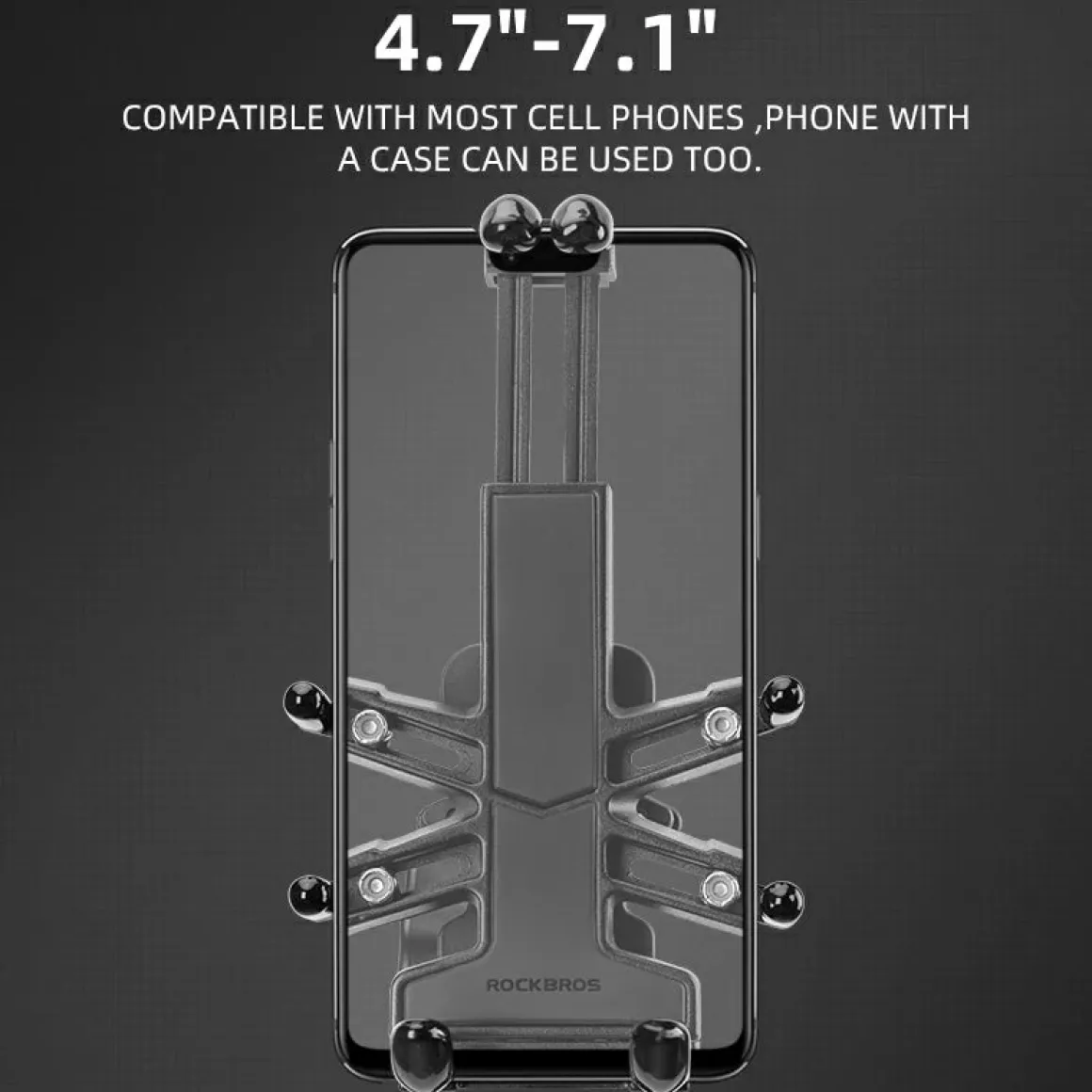 ROCKBROS Motorcycle ATV Adjustable Phone Holder with Vibration Dampener for 4.7-7.1" Phones