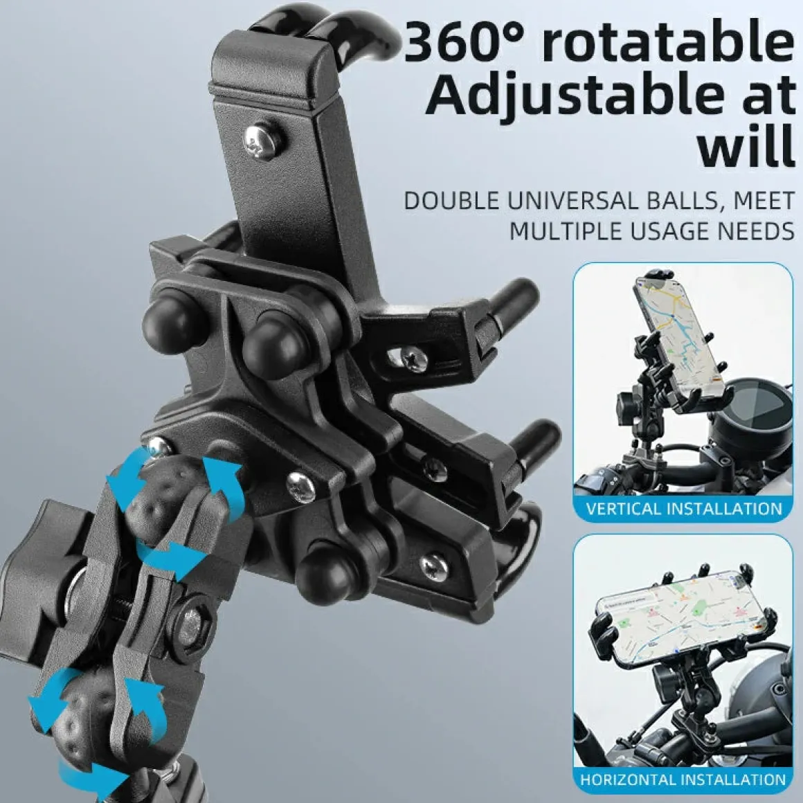 ROCKBROS Motorcycle ATV Adjustable Phone Holder with Vibration Dampener for 4.7-7.1" Phones