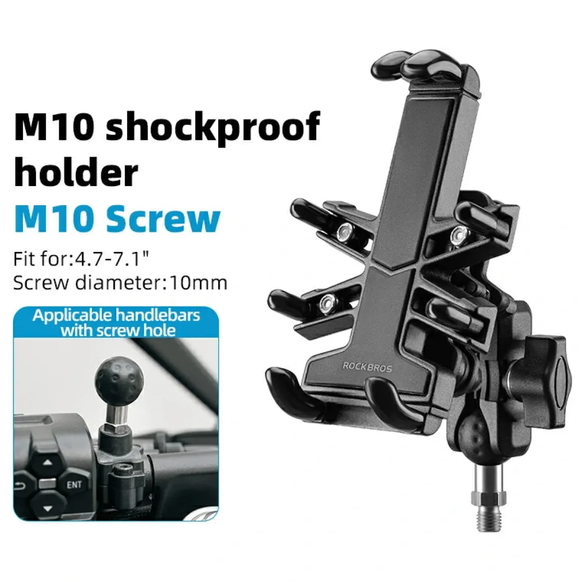 ROCKBROS Motorcycle ATV Adjustable Phone Holder with Vibration Dampener for 4.7-7.1" Phones