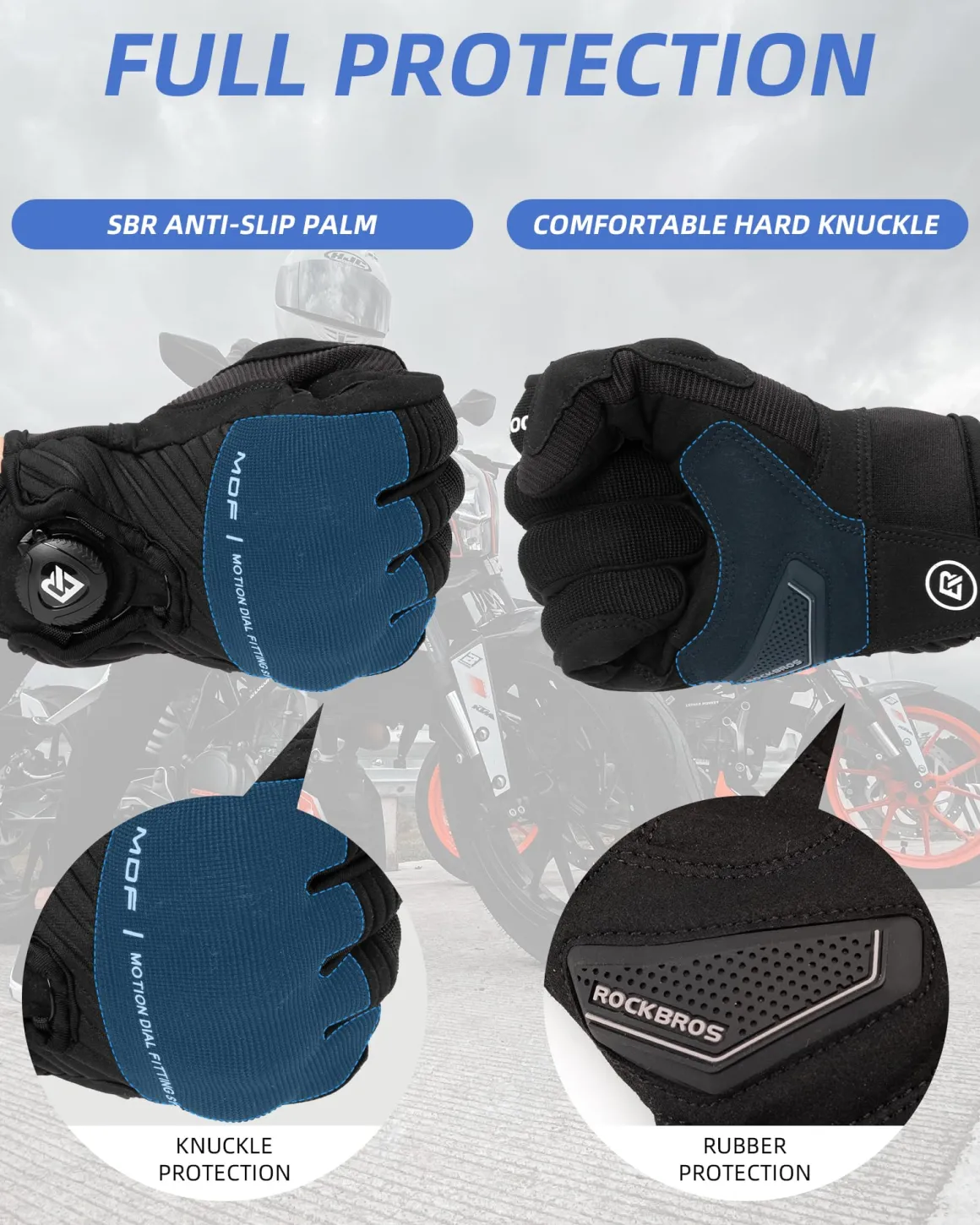 ROCKBROS Motorcycle Gloves for Men Women Touchscreen Hard Knuckles Breathable MTB