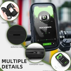 ROCKBROS Motorcycle Phone Mount Waterproof Handlebar Bag Phones Below 6.8”