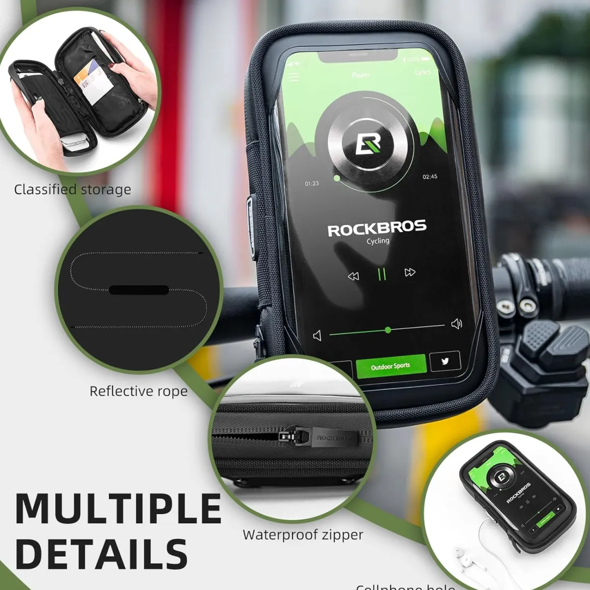 ROCKBROS Motorcycle Phone Mount Waterproof Handlebar Bag Phones Below 6.8”