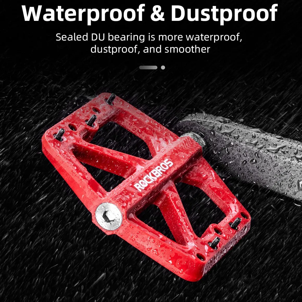ROCKBROS Mountain Bike Pedals Lightweight Nylon DU Bearing 9/16" MTB Flat Bike Pedals