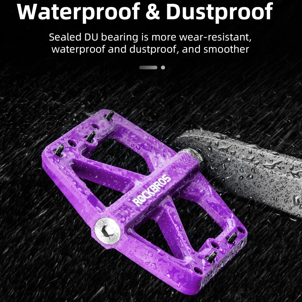 ROCKBROS Mountain Bike Pedals Lightweight Nylon DU Bearing 9/16" MTB Flat Bike Pedals