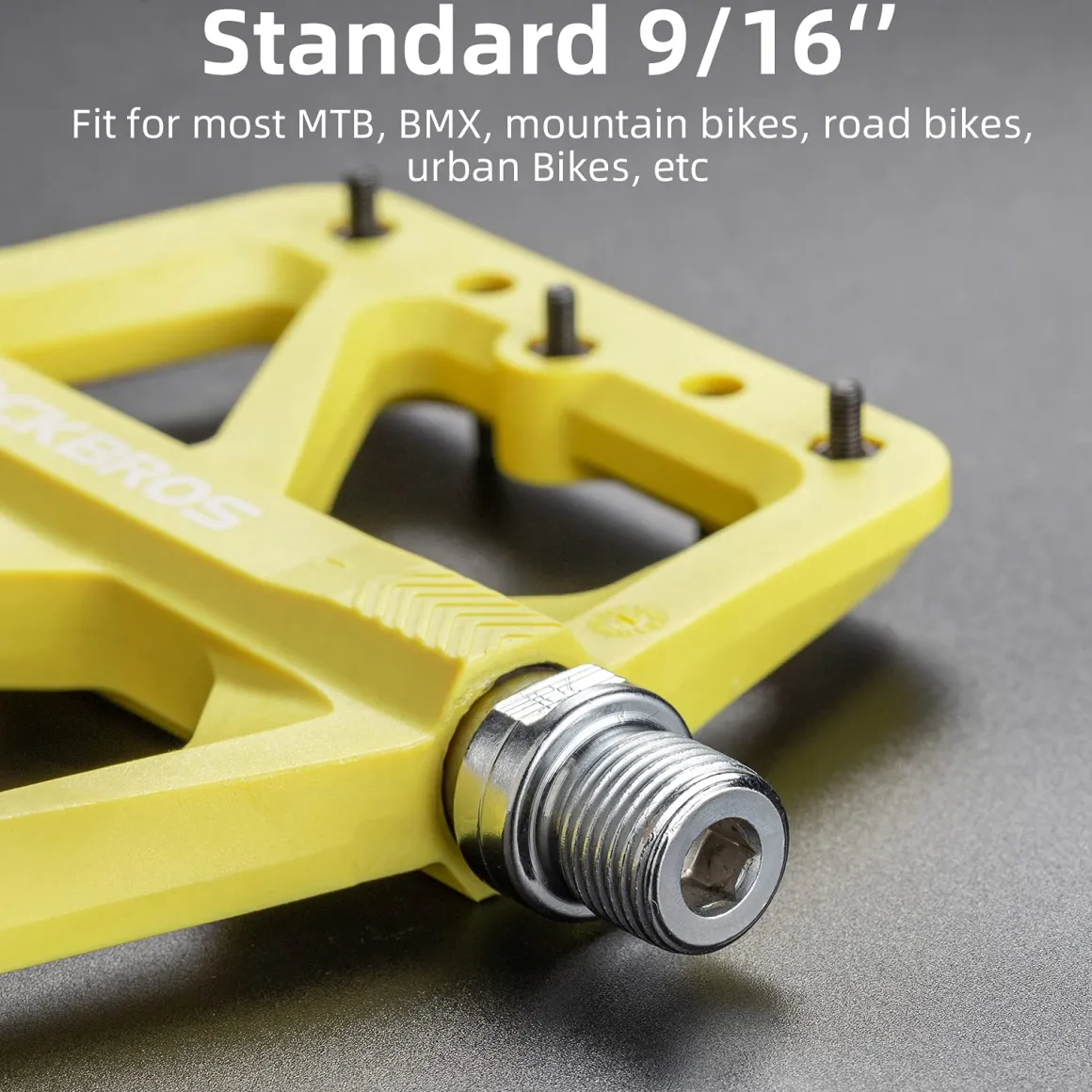 ROCKBROS Mountain Bike Pedals Lightweight Nylon DU Bearing 9/16" MTB Flat Bike Pedals