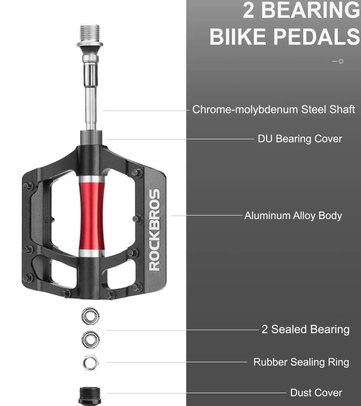 ROCKBROS MTB Pedals Platform Bike Pedal Aluminum 9/16" Bicycle Pedal Non-Slip Lightweight Flat Pedals for BMX Road Mountain Bikes