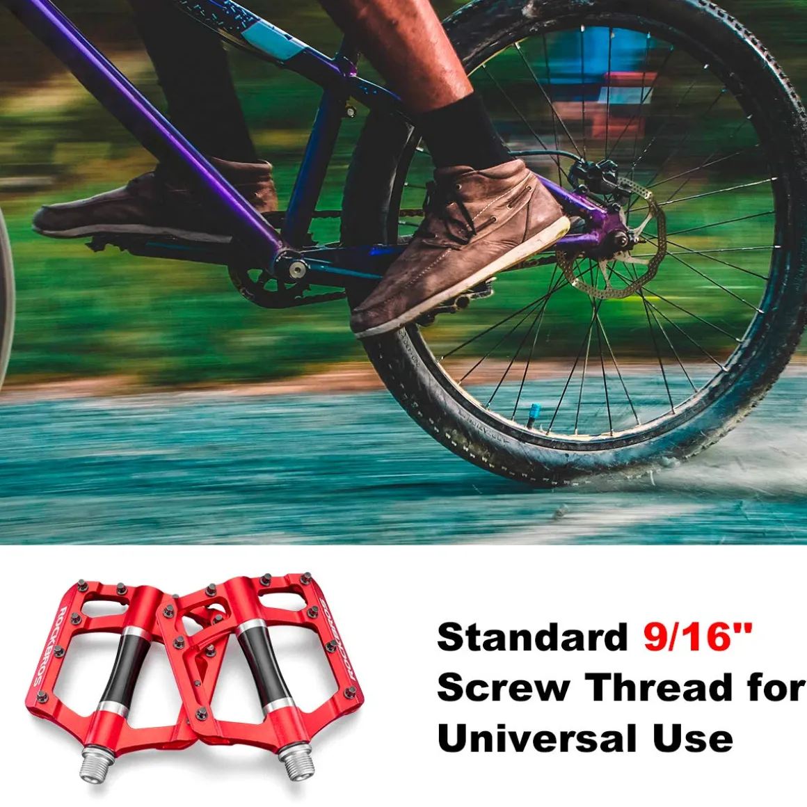 ROCKBROS MTB Pedals Platform Bike Pedal Aluminum 9/16" Bicycle Pedal Non-Slip Lightweight Flat Pedals for BMX Road Mountain Bikes