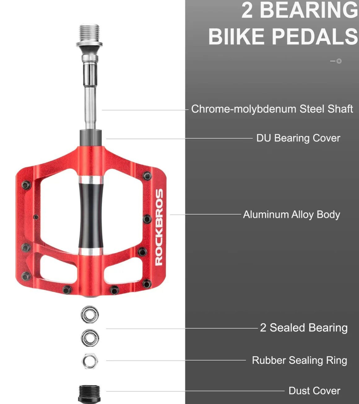 ROCKBROS MTB Pedals Platform Bike Pedal Aluminum 9/16" Bicycle Pedal Non-Slip Lightweight Flat Pedals for BMX Road Mountain Bikes