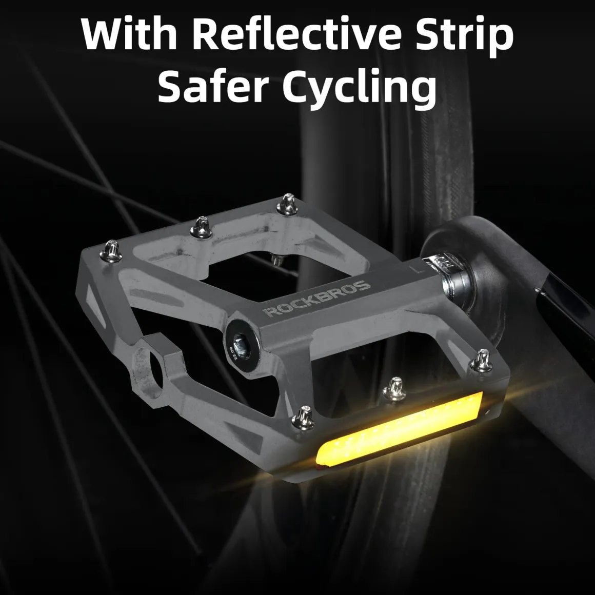 ROCKBROS MTB Reflective Aluminum Pedals 9/16" Sealed Bearing Lightweight