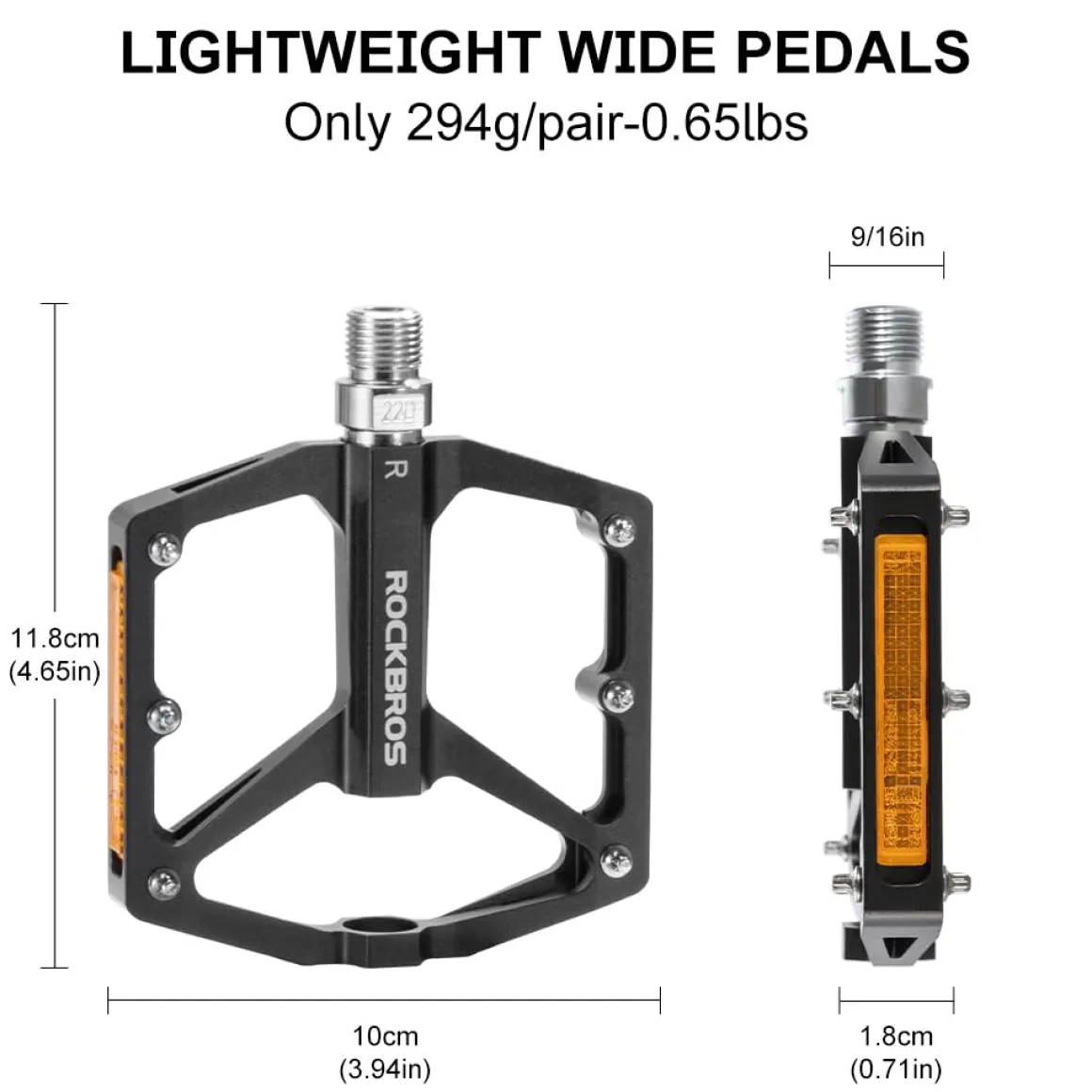 ROCKBROS MTB Reflective Aluminum Pedals 9/16" Sealed Bearing Lightweight
