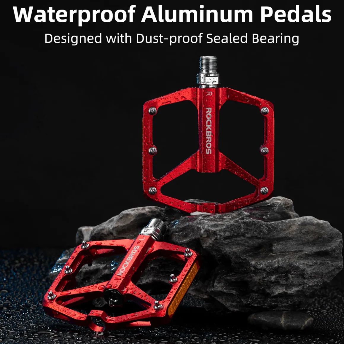 ROCKBROS MTB Reflective Aluminum Pedals 9/16" Sealed Bearing Lightweight