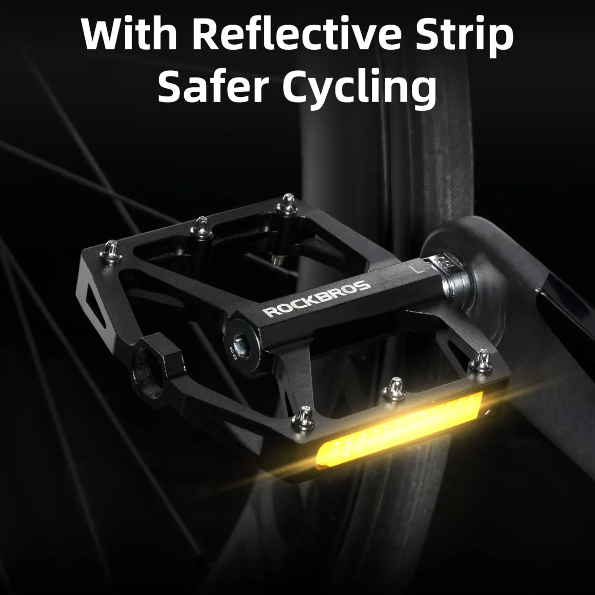 ROCKBROS MTB Reflective Aluminum Pedals 9/16" Sealed Bearing Lightweight
