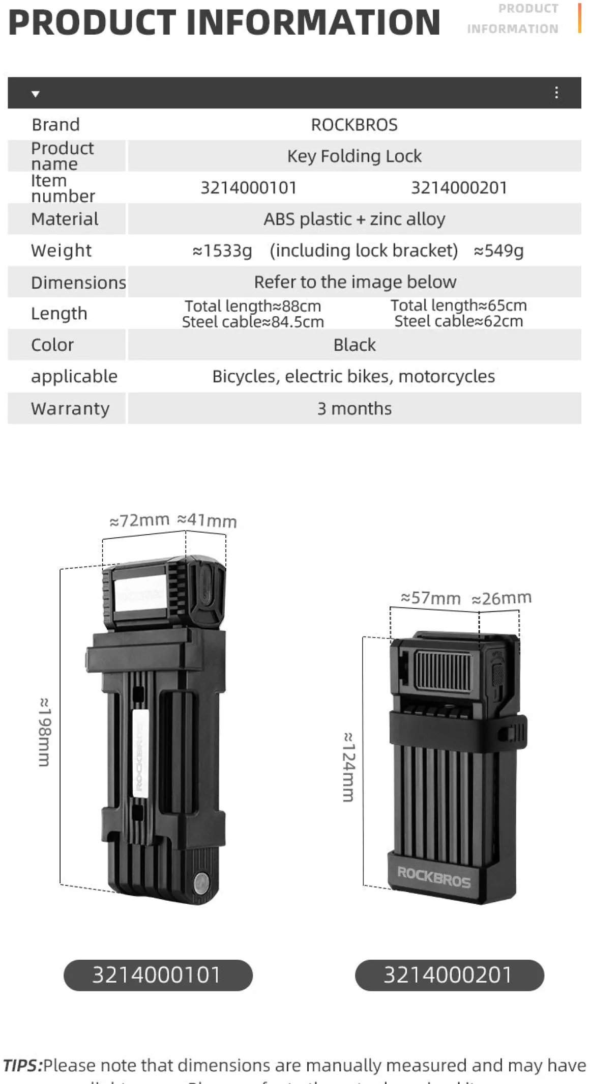 ROCKBROS MTB Road Bike Lock Key Folding Lock E-Bike Motorcycle Steel Lock Portable Antirust Anti-theft